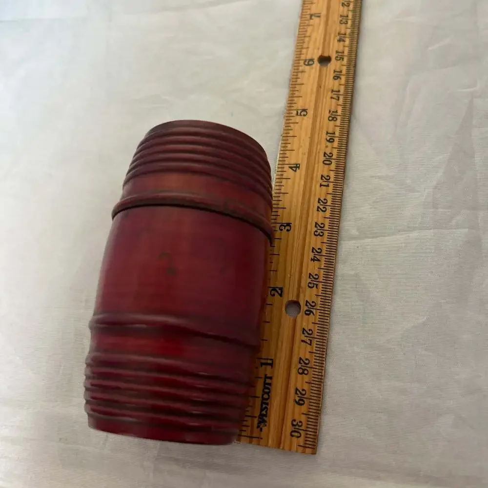 Vintage Treenware Red Lacquer Wooden Barrel Storage Box